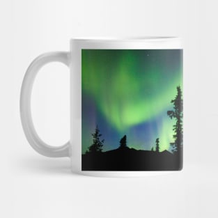 Northern Lights Aurora borealis over Yukon taiga spruce Mug